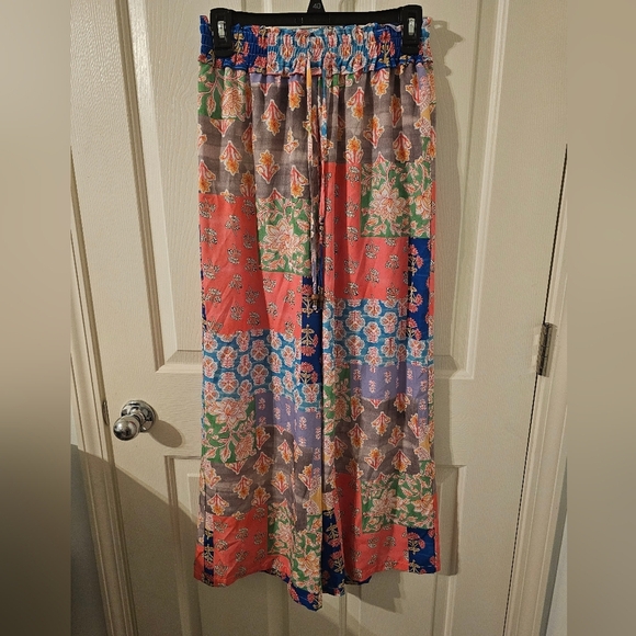 THML Pants - THML Floral Colorful Patchwork Design Wide Leg Pants Size S